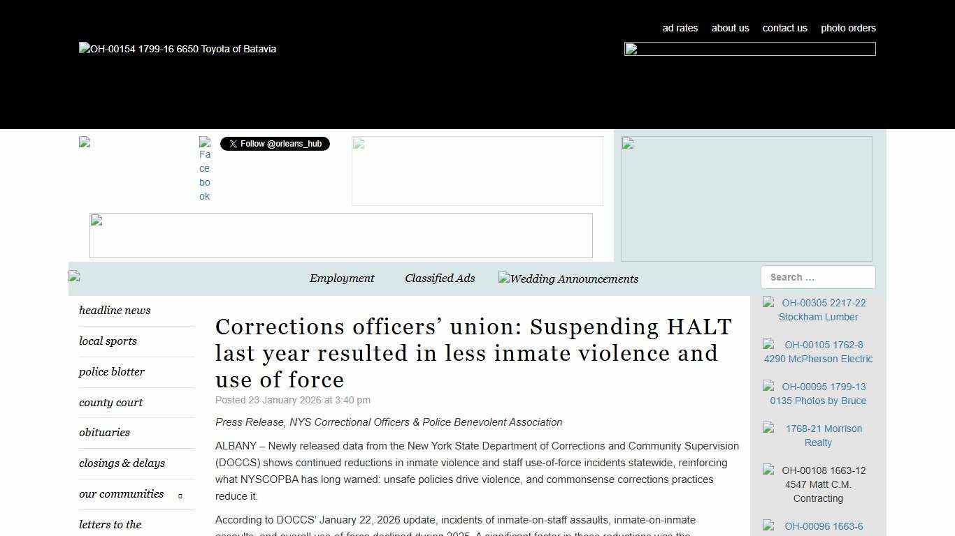 Corrections officers’ union: Suspending HALT last year resulted in less inmate violence and use of force Orleans Hub
